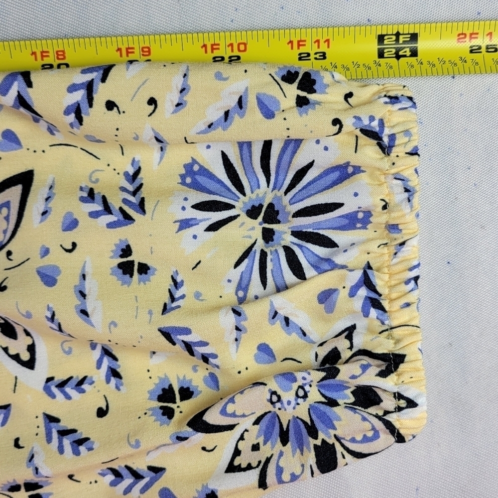 Loft Outlet Shift Dress Size 14 Yellow Blue Floral Button Front Belted Summer - Picture 11 of 12